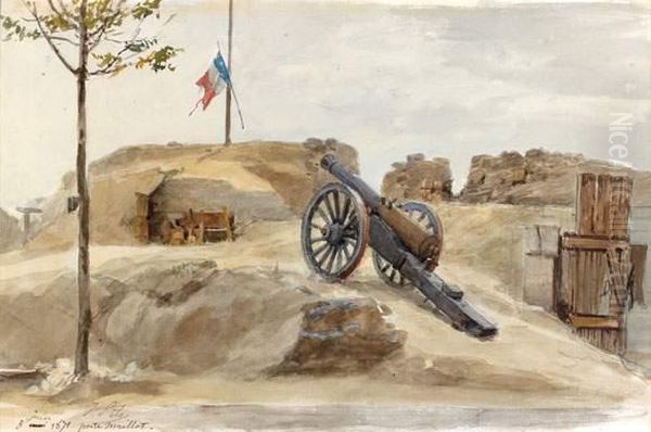 Un Canon Sur Des Fortifications, Porte Maillot Oil Painting by Isidore Alexandre Augustin Pils