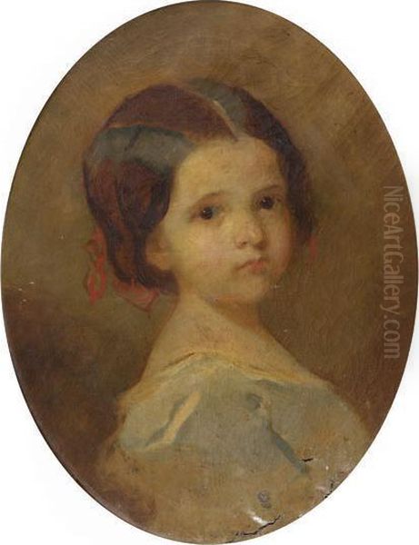 Portrait De Jeune Fille Au Ruban Rouge Oil Painting by Isidore Alexandre Augustin Pils