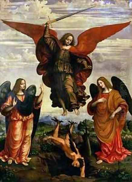 The Archangels triumphing over Lucifer Oil Painting by Marco D'Oggiono