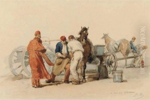 Men Shoeing Horses Oil Painting by Isidore Alexandre Augustin Pils