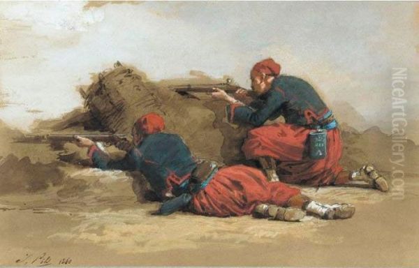 Two Zoaves At Battle Oil Painting by Isidore Alexandre Augustin Pils