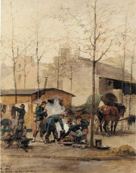 Military Encampment Oil Painting by Isidore Alexandre Augustin Pils