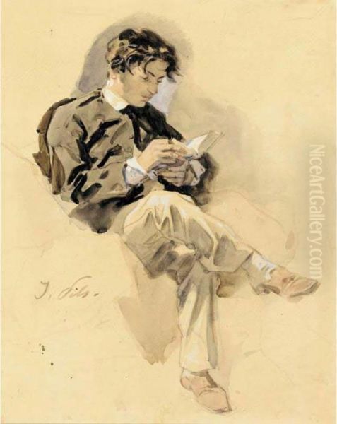 Young Man Reading Oil Painting by Isidore Alexandre Augustin Pils