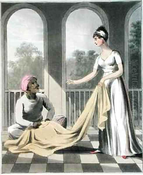 A European Lady giving instructions to her Durzee Oil Painting by Charles D'Oyly