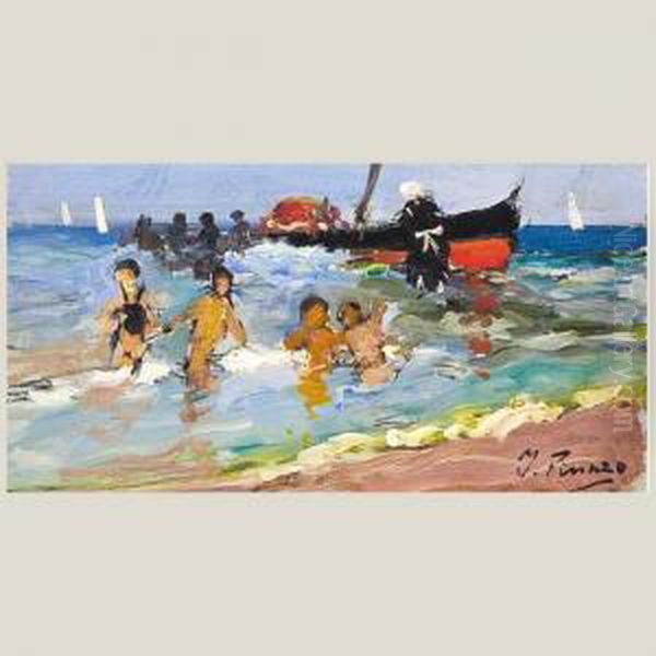 En La Playa Oil Painting by Ignacio Pinazo Camarlench