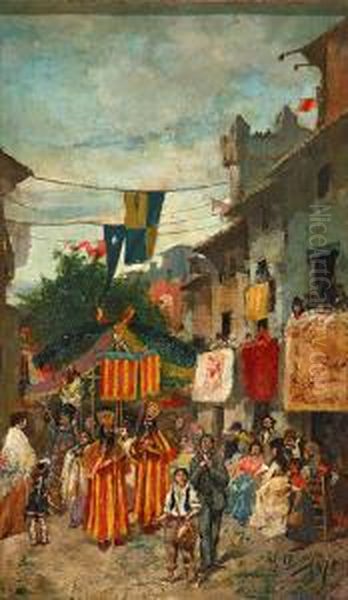 La Fiesta Del Corpus Christi, Rocafort Oil Painting by Ignacio Pinazo Camarlench