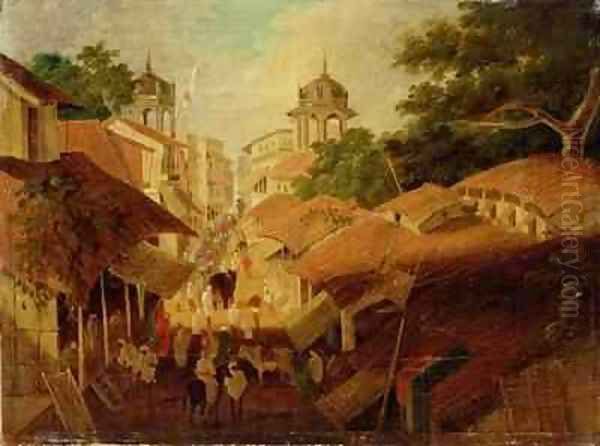 Street in Patna Oil Painting by Charles D'Oyly