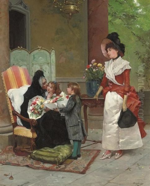 The Family Visit Oil Painting by Auguste Emile Pinchart