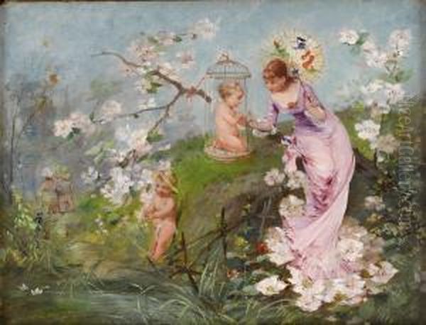 Untitled, Allegory Of Spring Oil Painting by Auguste Emile Pinchart