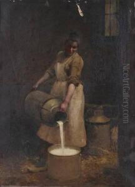 Milk Maid Oil Painting by Auguste Emile Pinchart