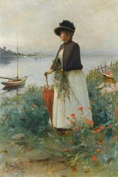 Gathering Flowers Oil Painting by Auguste Emile Pinchart