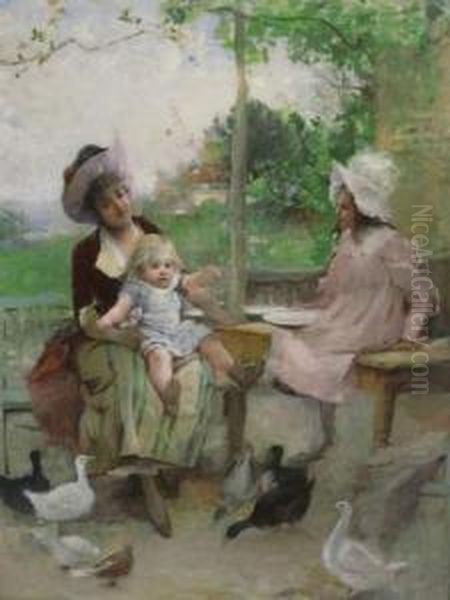  Sur La Terrasse  Oil Painting by Auguste Emile Pinchart