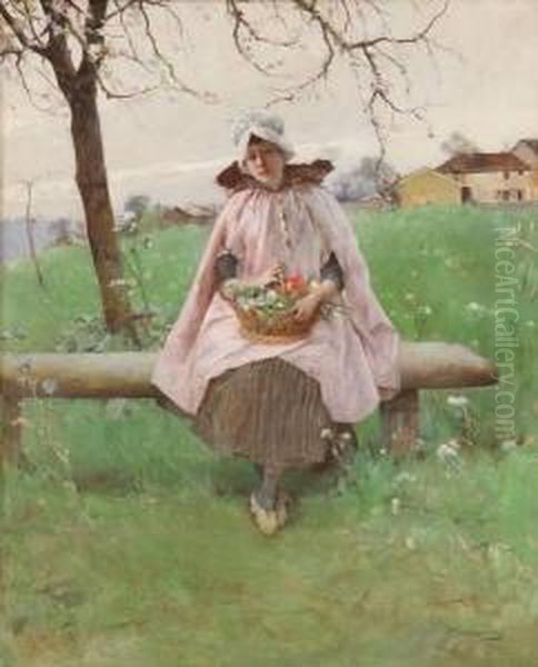 The Flower Gatherer Oil Painting by Auguste Emile Pinchart