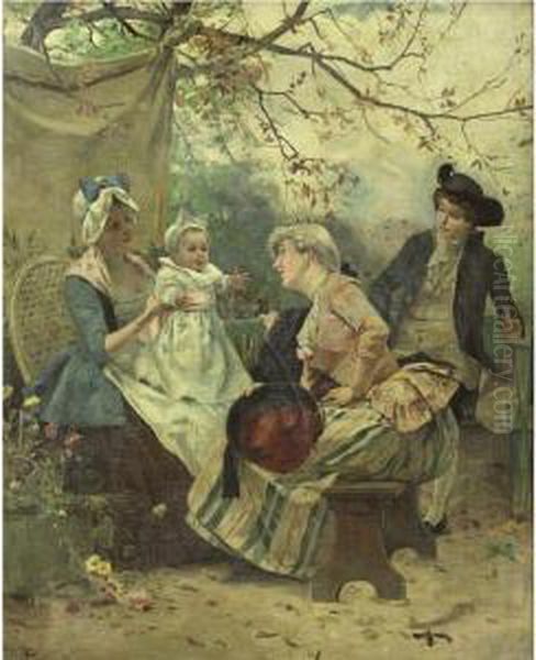 Garden Party Oil Painting by Auguste Emile Pinchart