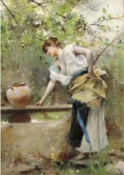 The Water Carrier Oil Painting by Auguste Emile Pinchart