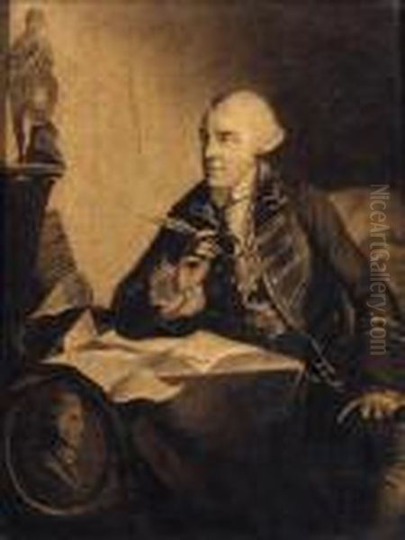 Portrait Of John Wilkes, Small 
Three-quarter-length, Seated At Hisdesk, With A Medallion Bust Of 
Hampden To His Left Oil Painting by Robert Edge Pine