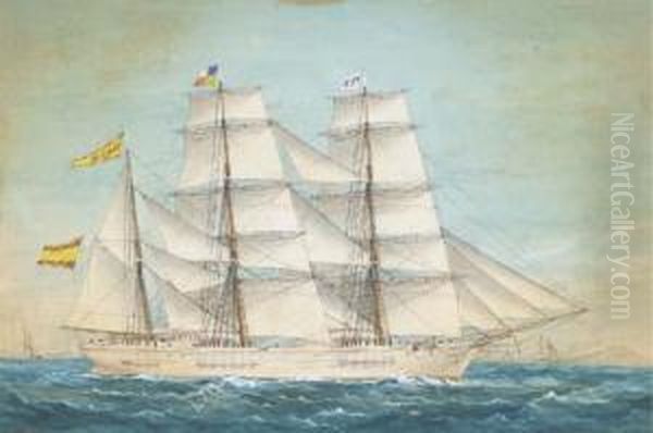 The Spanish Barque Teresa In Full Sail Off The Coast Oil Painting by Jose Pineda Guerra