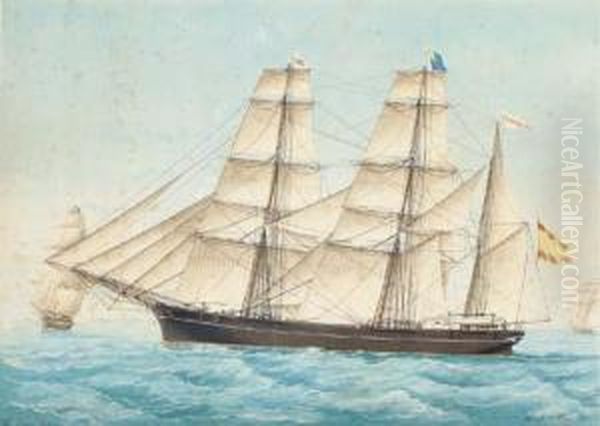 The Spanish Polacca-barque Frasquita Flying Her Number Off Thespanish Coast Oil Painting by Jose Pineda Guerra