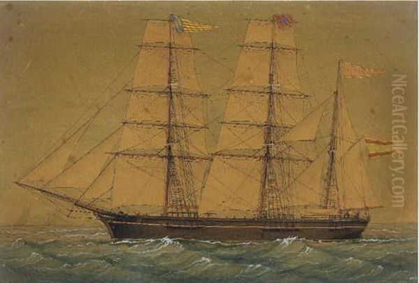 The Spanish Barque Reusense Of Tarragona Amidst Other Shipping Atsea Oil Painting by Jose Pineda Guerra