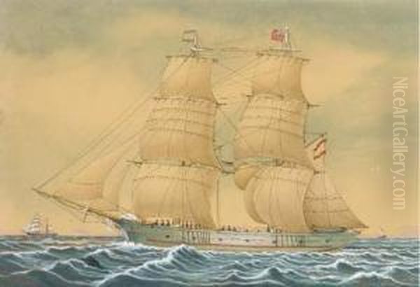 The Spanish Brig Guillermo Juan Under Sail In Themediterranean Oil Painting by Jose Pineda Guerra