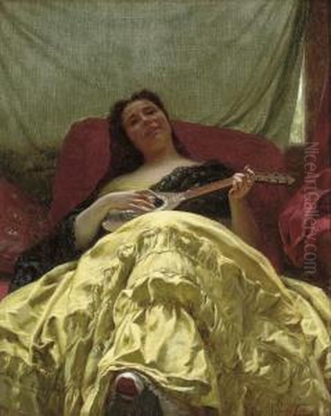 A Seductive Melody Oil Painting by Louis-Emile Pinel De Grandchamp