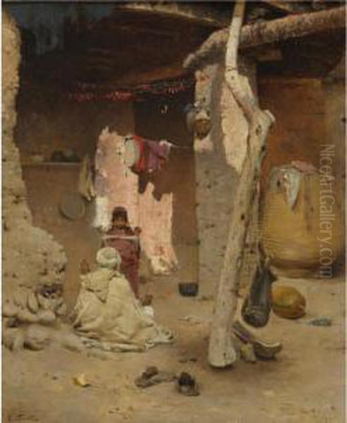 Preparing The Wool Oil Painting by Gustave Nicolas Pinel