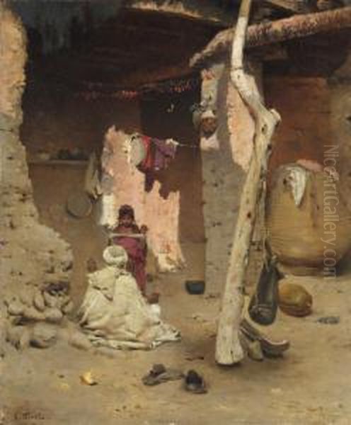 Preparing The Wool Oil Painting by Gustave Nicolas Pinel