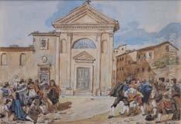 Sassaiola Tra Bande A Trastevere Oil Painting by Achille Pinelli