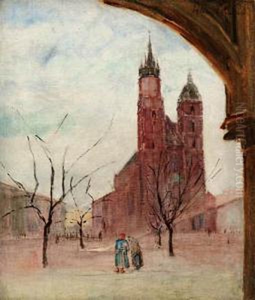 Widok Na Kosciol Mariacki W Krakowie Oil Painting by Ignacy Pinkas