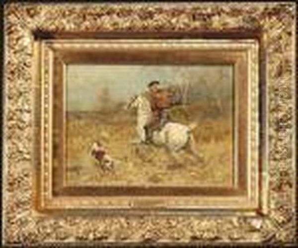 Piotrowski, Antoni. Autumnal Landscape With A Foxhunter On Horseback Oil Painting by Antoni Piotrowski