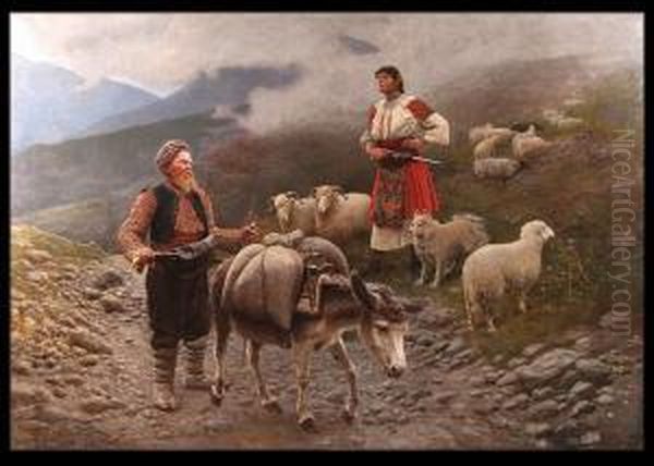 Spotkanie Na Przeleczy, 1896 R. Oil Painting by Antoni Piotrowski