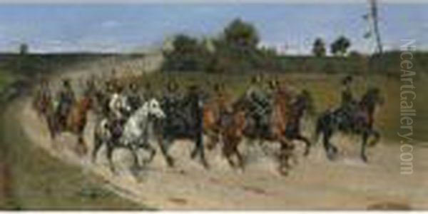 Polish Cavalry Oil Painting by Antoni Piotrowski