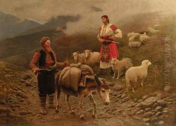 Spotkanie W Gorach, 1896 R. Oil Painting by Antoni Piotrowski