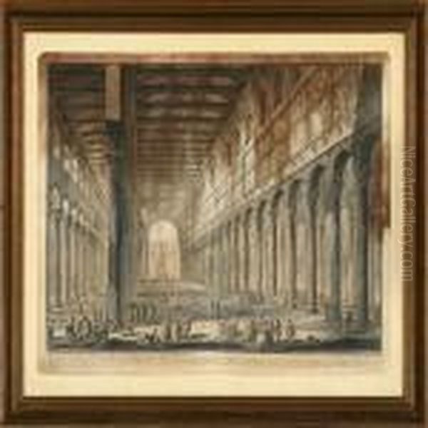 Three Italian Prospects Oil Painting by Giovanni Battista Piranesi