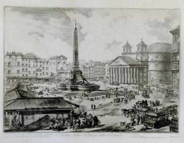 Veduta Della Piazza Della Rotonda Oil Painting by Giovanni Battista Piranesi