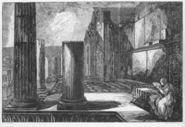 Tempelansicht Mit Saulen Und Mosaikfusboden In Pompej Oil Painting by Giovanni Battista Piranesi