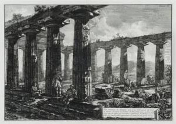 Vue Interieure Du Temple, Que L'on Croit Avoir Ete Dedie A Junon... Oil Painting by Giovanni Battista Piranesi