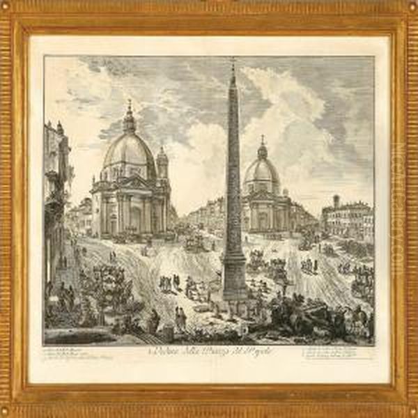 Two Italian Prospects Oil Painting by Giovanni Battista Piranesi