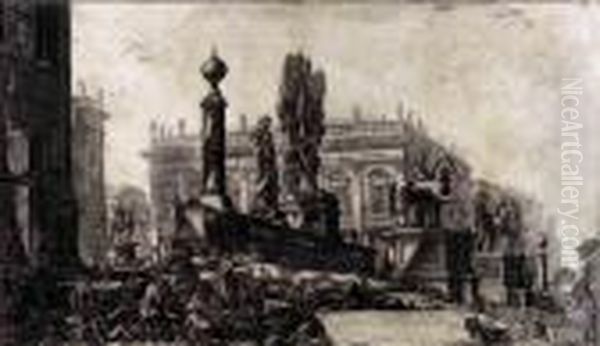 Veduta Del Campidoglio Di Fianco Oil Painting by Giovanni Battista Piranesi