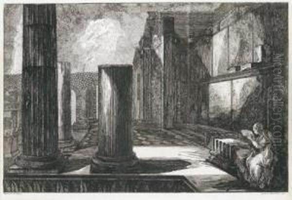 Tempelansicht Mit Saulen Und Mosaikfusboden In Pompej Oil Painting by Giovanni Battista Piranesi