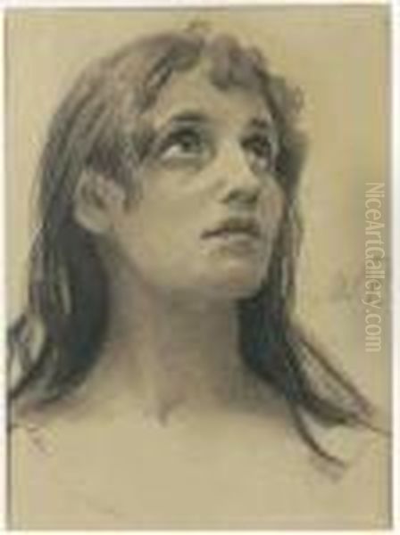 A Study Of A Female Head Oil Painting by Maximilian Pirner