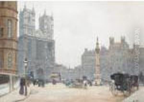 A Busy Square In London Oil Painting by Alberto Pisa