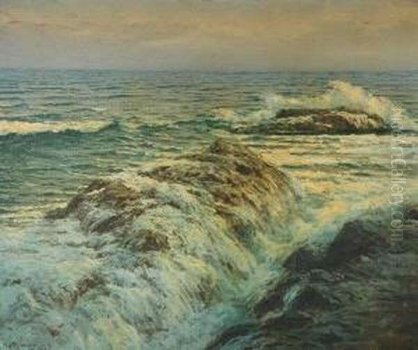 Ocean Waves Oil Painting by Josef Pisecky