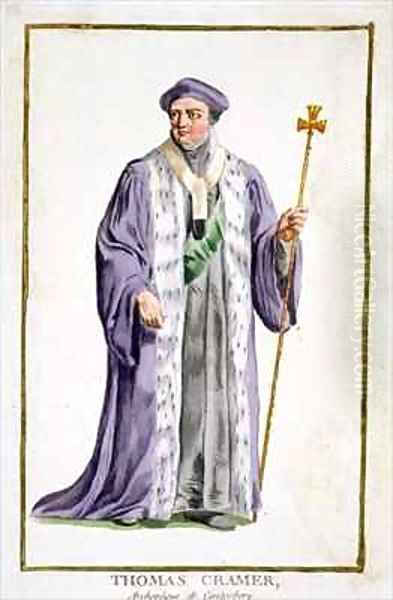 Thomas Cranmer 1489-1556 Archbishop of Canterbury 1533-56 from Receuil des Estampes representant les Rangs et les Dignites suivant le Costume de toutes les Nations existantes Oil Painting by Pierre Duflos