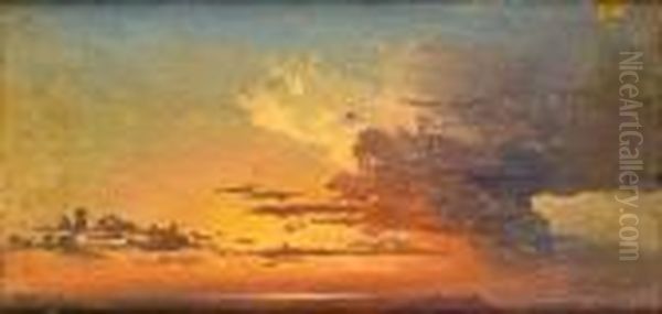 Sunset Oil Painting by Anthonie Sminck Pitloo