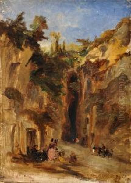 Grotta Di Mergellina Oil Painting by Anthonie Sminck Pitloo