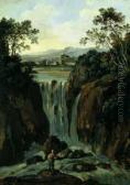 Die Cascata Della Marmore Bei Terni. Oil Painting by Anthonie Sminck Pitloo