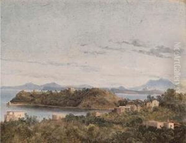 Ischia And Capri Seen From The Neapolitan Coast Oil Painting by Anthonie Sminck Pitloo