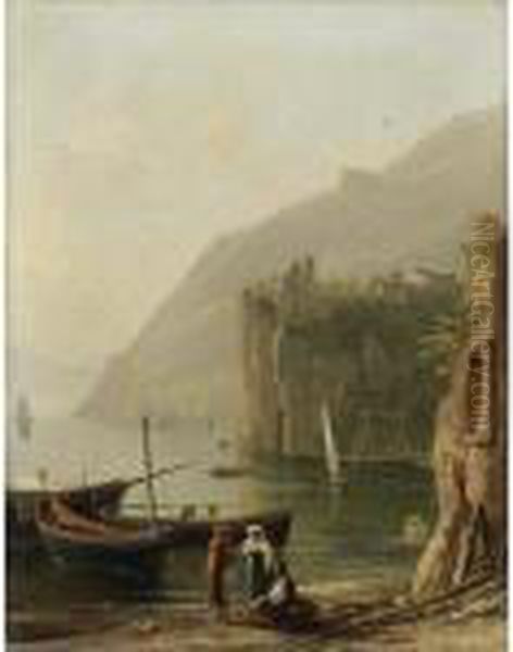 A View Of An Italian Bay Oil Painting by Anthonie Sminck Pitloo