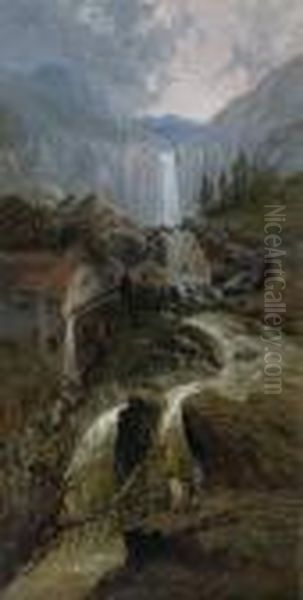 Paysage Montagneux A La Cascade Oil Painting by William Pitt